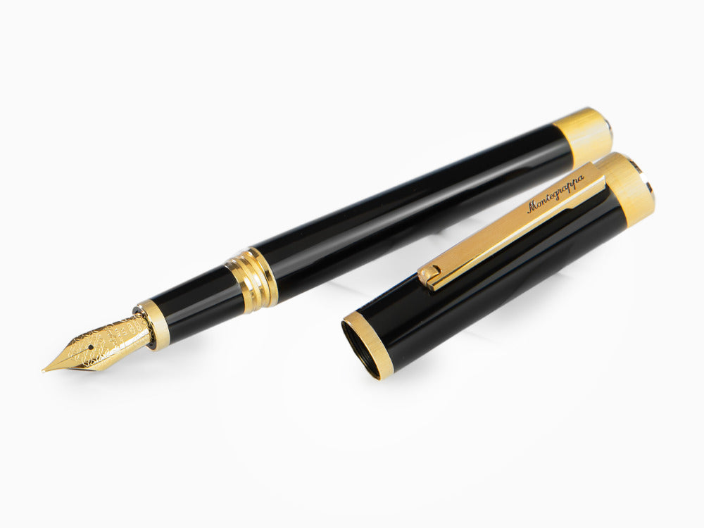 Montegrappa Zero Fountain Pen, Black Resin, Yellow gold trims, ISZEI-4Y