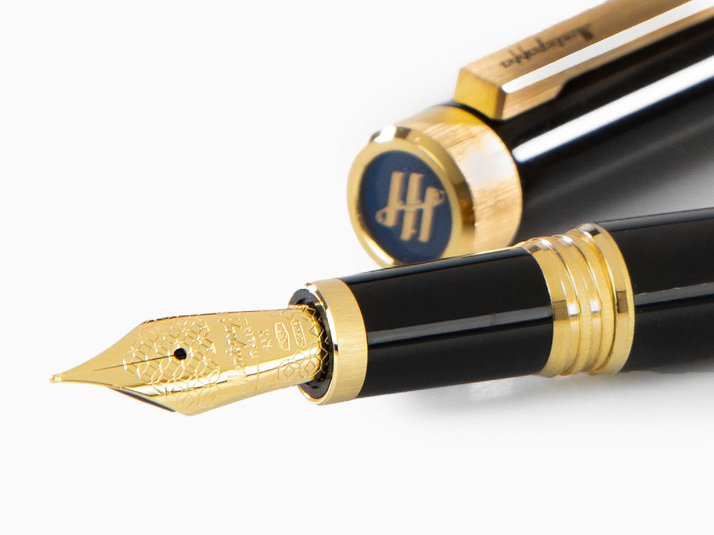 Montegrappa Zero Fountain Pen, Black Resin, Yellow gold trims, ISZEI-4Y