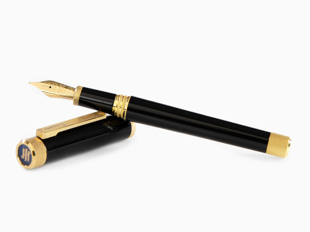 Montegrappa Zero Fountain Pen, Black Resin, Yellow gold trims, ISZEI-4Y