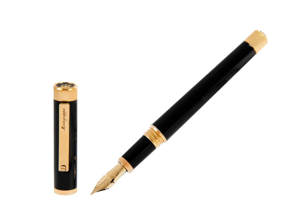 Montegrappa Zero Fountain Pen, Black Resin, Gold, Flex,  ISZEI-XY