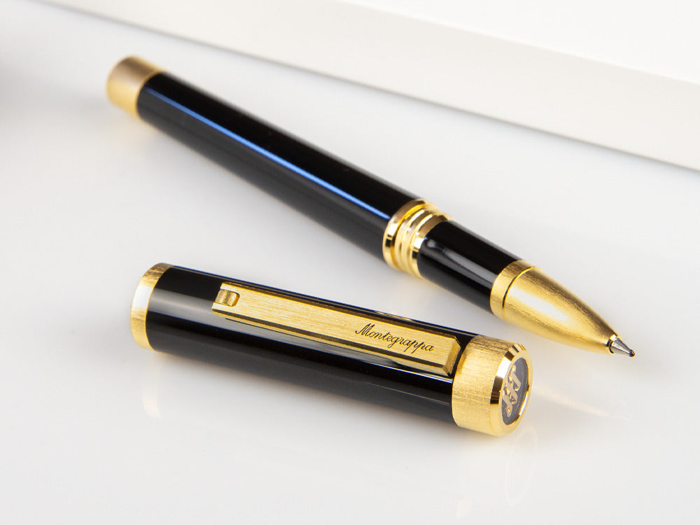 Montegrappa Zero Rollerball pen, Black Resin, Yellow gold trims, ISZETRBY