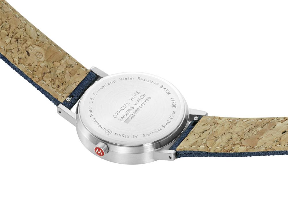 Mondaine SBB Classic Quartz Watch, Blue, 36 mm, Fabric strap, A660.30314.40SBD