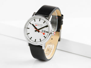 Mondaine SBB Evo2 Big Quartz Watch, White, 40 mm, Day, Leather, MSE.40210.LB