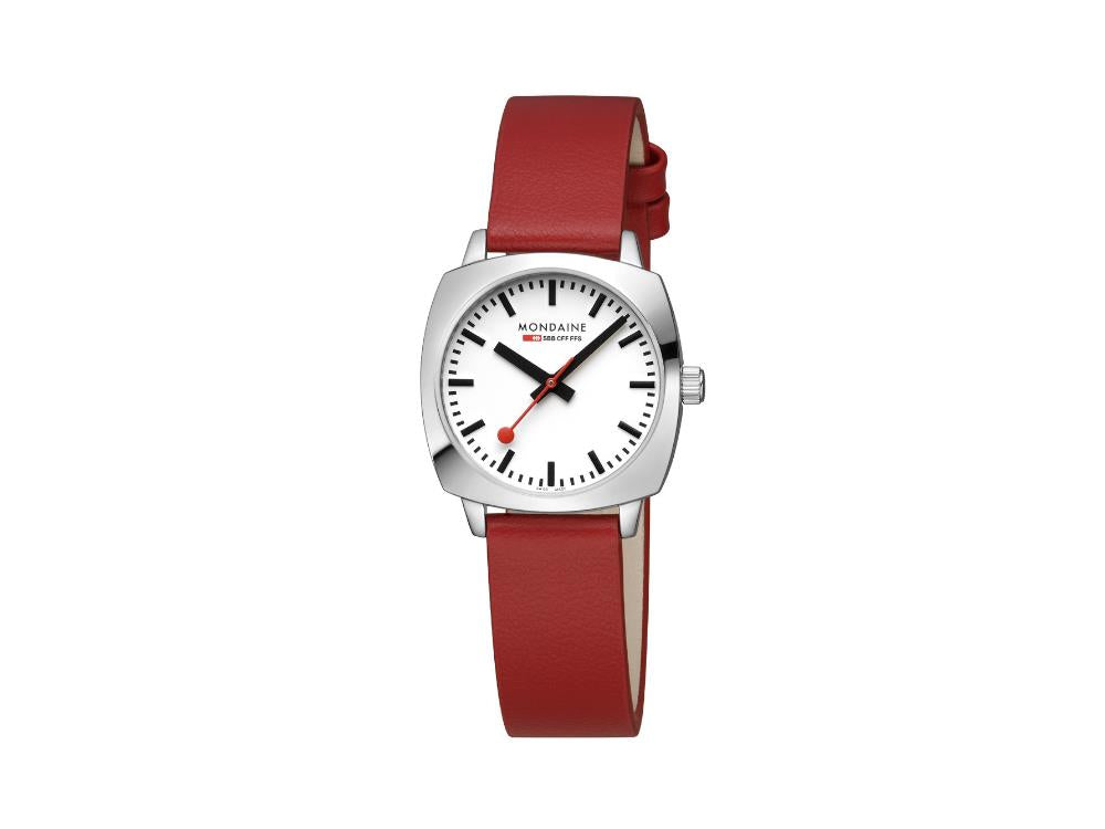 Mondaine Cushion Quartz Watch, White, 31 mm, Leather strap, MSL.31110.LCV