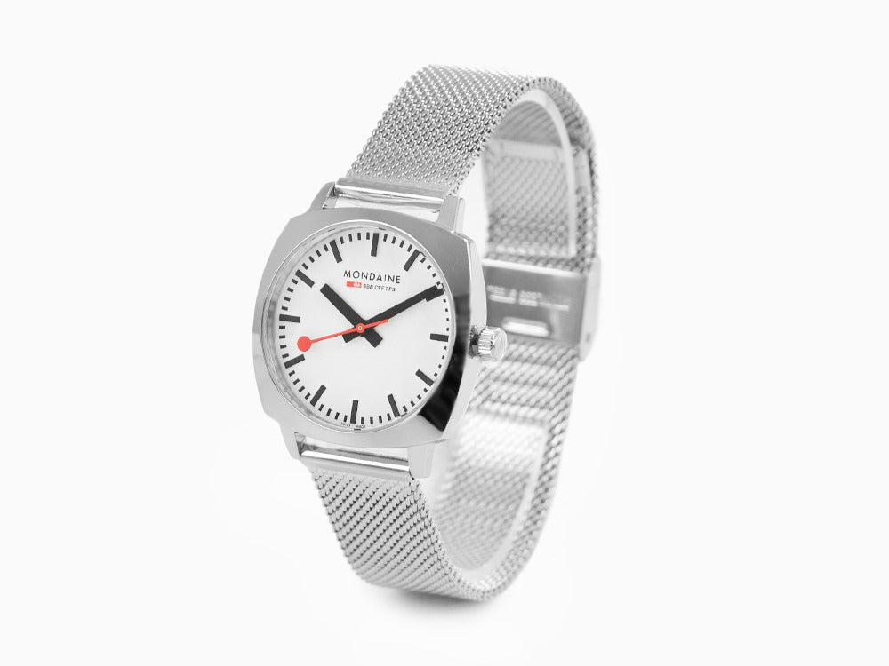 Mondaine Cushion Quartz Watch, White, 31 mm, MSL.31110.SM