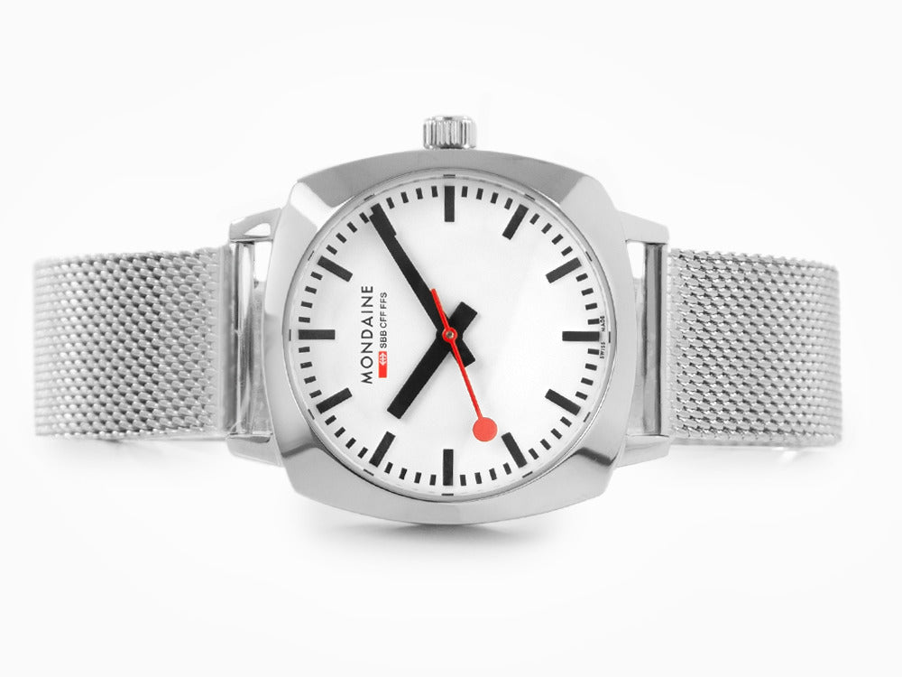 Mondaine Cushion Quartz Watch, White, 31 mm, MSL.31110.SM