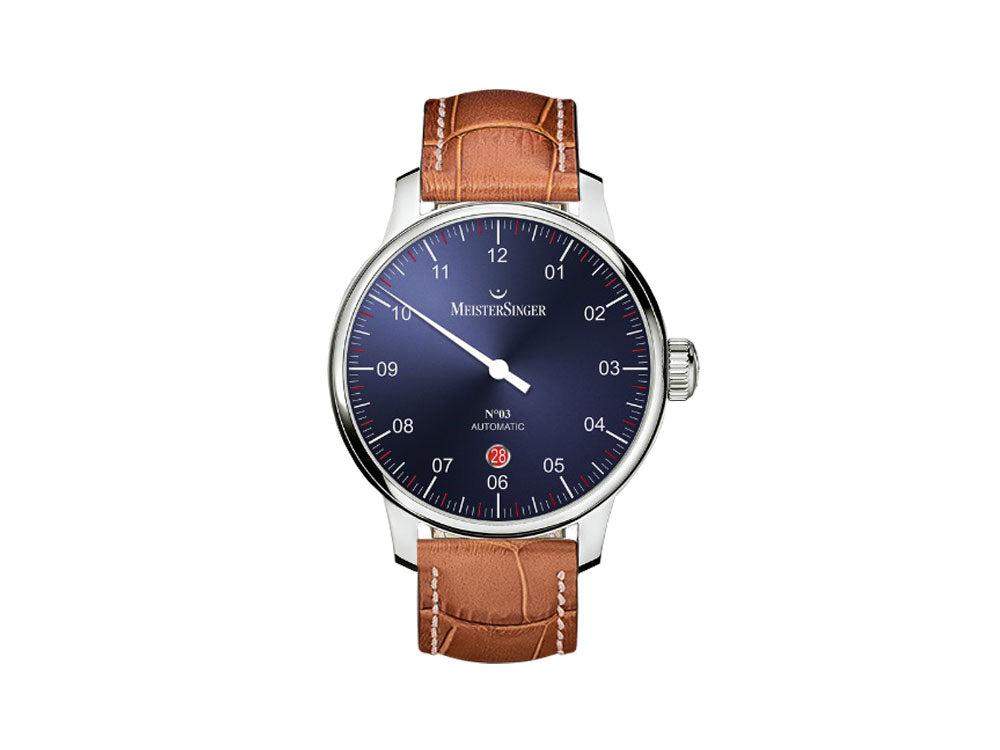 Meistersinger N3 - 40 mm Automatic Watch, Blue, 40mm, Cognac, Day, DM908-SG03