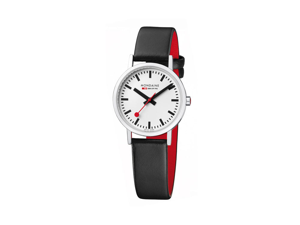 Mondaine Classic Quartz Watch, White, 30 mm, Leather strap, A658.30323.16SBB