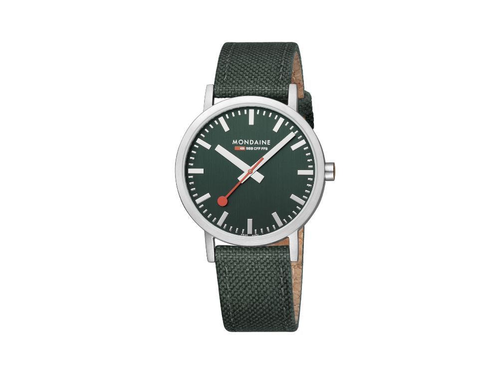 Mondaine SBB Classic Quartz Watch, Green, 40 mm, Fabric strap, A660.30360.60SBF