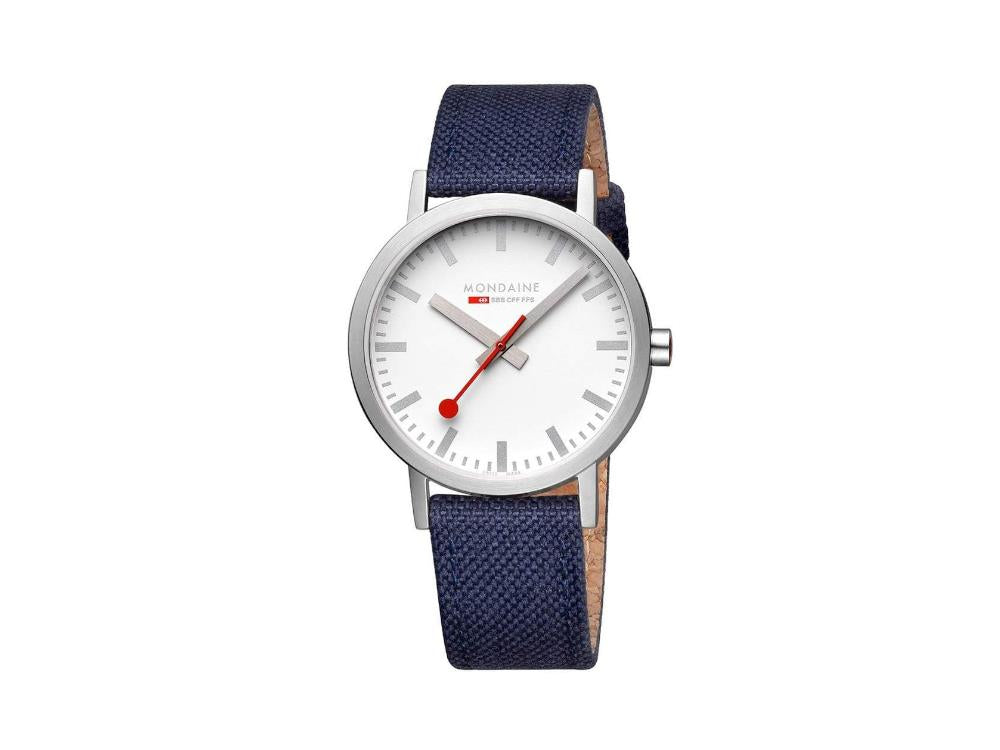 Mondaine SBB Classic Quartz Watch, White, 40 mm, Fabric strap, A660.30360.17SBD1