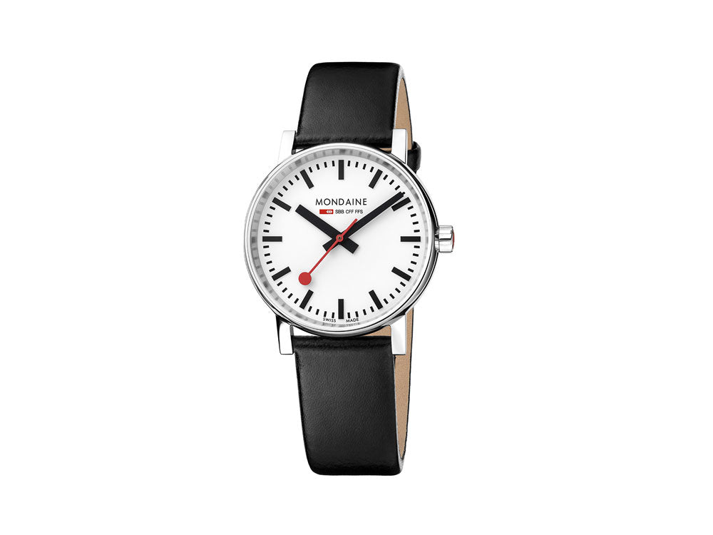 Mondaine SBB Evo2 Quartz Watch, White, 35 mm, Leather strap, MSE.35110.LB