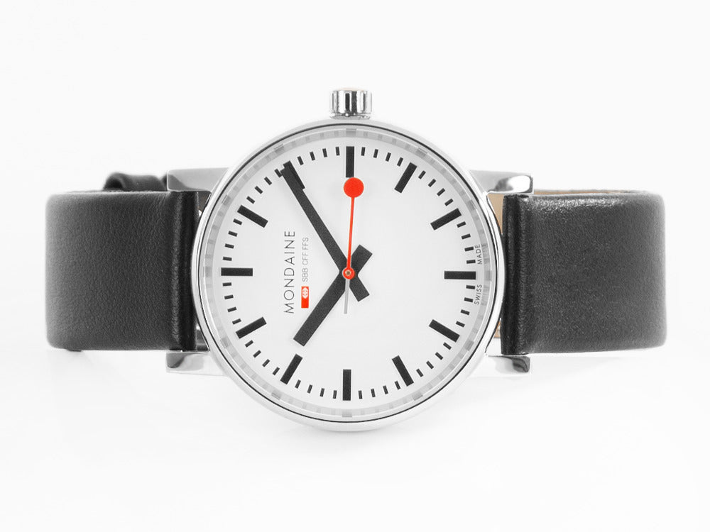 Mondaine SBB Evo2 Quartz Watch, White, 35 mm, Leather strap, MSE.35110.LB