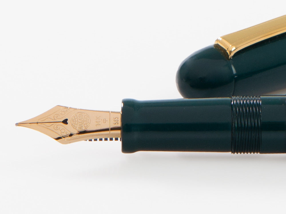 Nakaya Writer Long Fountain Pen Midori, Ebonite, Gold plated