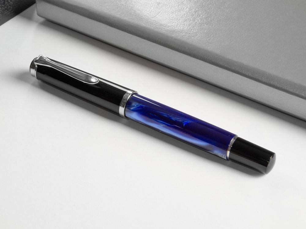 Pelikan Classic M205 Fountain Pen, Blue Marble, Chrome trim, 801973