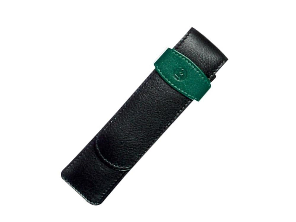 Pelikan 2 Pen Case, Leather, Black-Green, Soft, Flap tuck, 923722