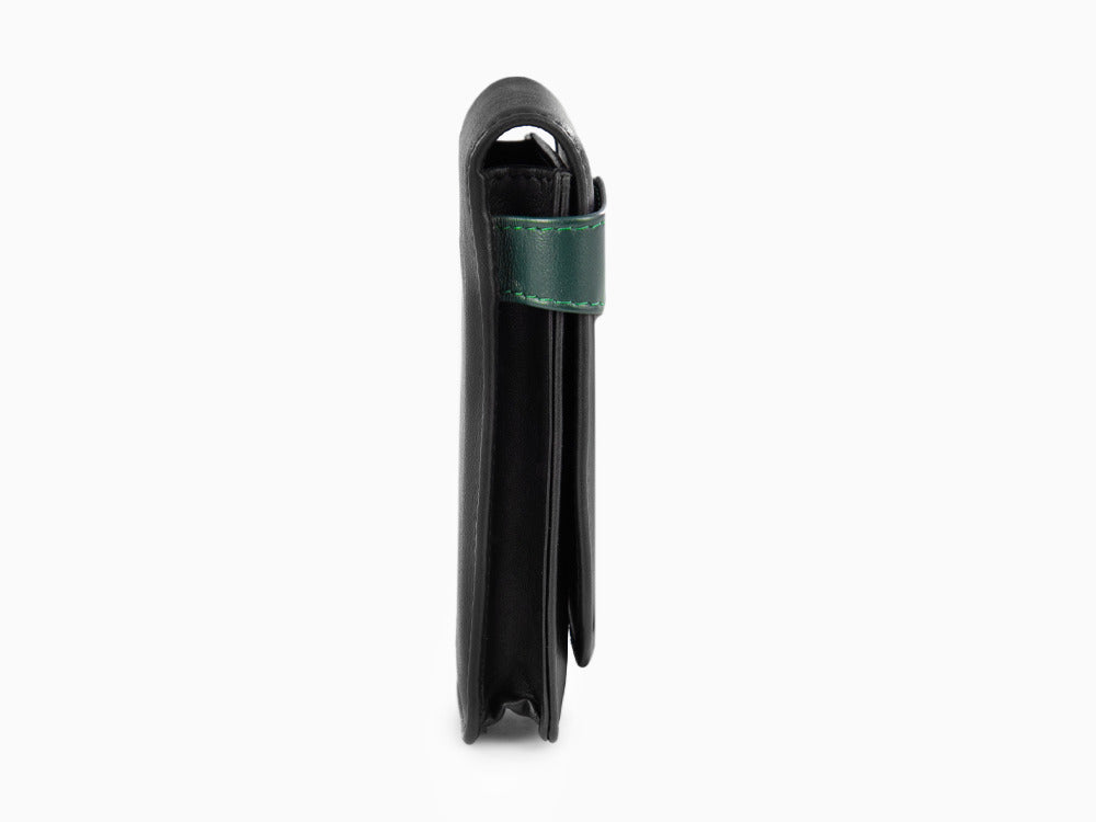 Pelikan 3 Pen Case, Leather, Black-Green, Soft, Flap tuck, 924092