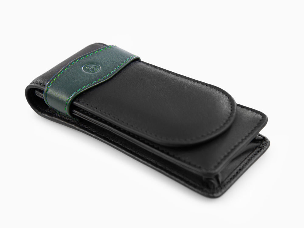 Pelikan 3 Pen Case, Leather, Black-Green, Soft, Flap tuck, 924092