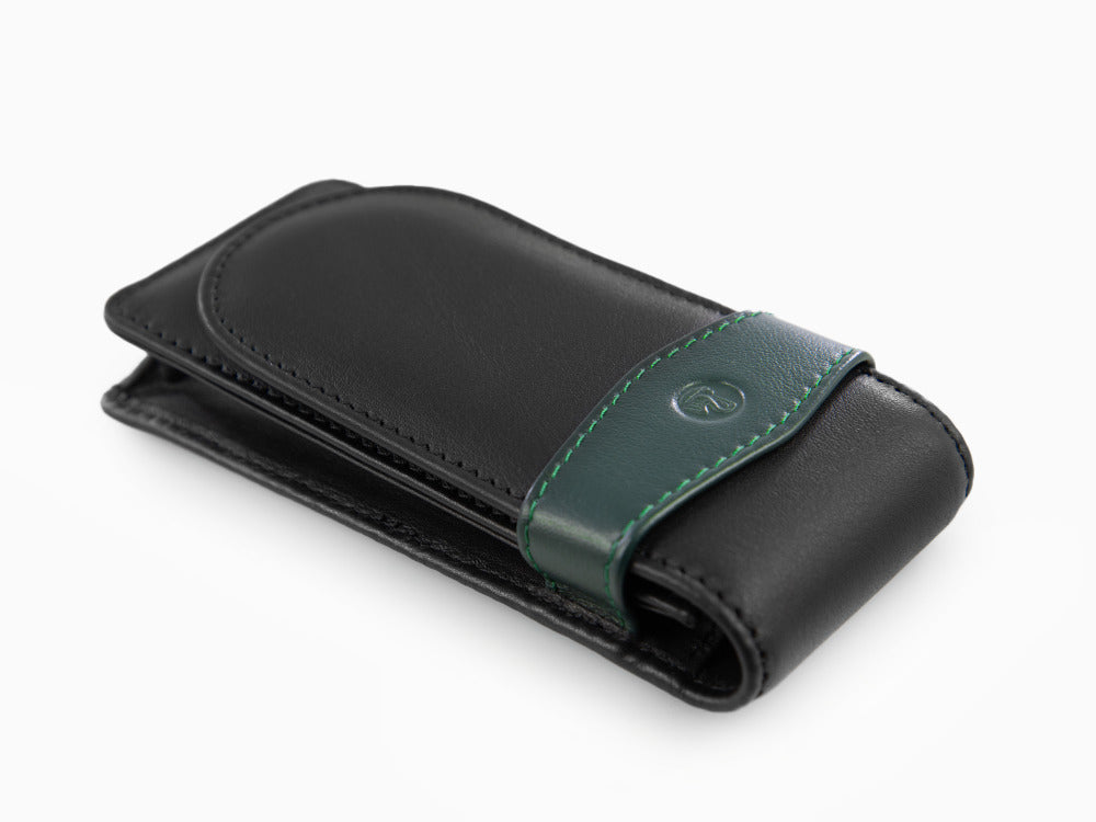 Pelikan 3 Pen Case, Leather, Black-Green, Soft, Flap tuck, 924092