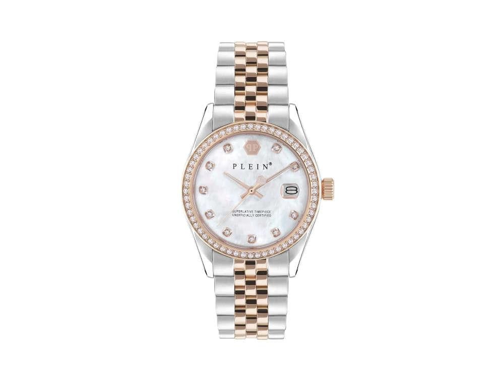 Philipp Plein Date Superlative Quartz Watch, Rose Gold, White, 34 mm, PWYAA0223