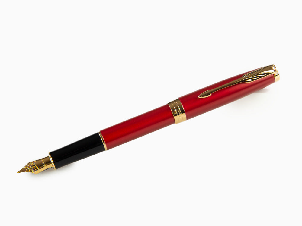 Parker Sonnet Fountain Pen, Lacquer, Gold Trim, Red, 1931474