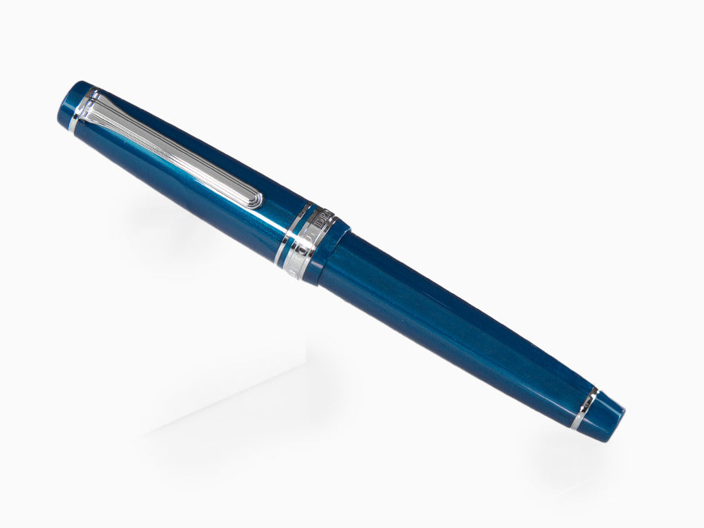 Sailor Professional Gear Slim Silver Fountain Pen, Metallic Blue