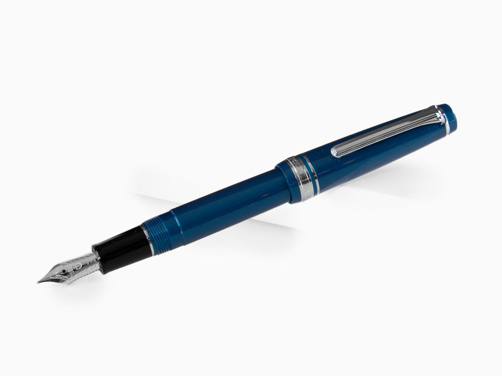 Sailor Professional Gear Slim Silver Fountain Pen, Metallic Blue