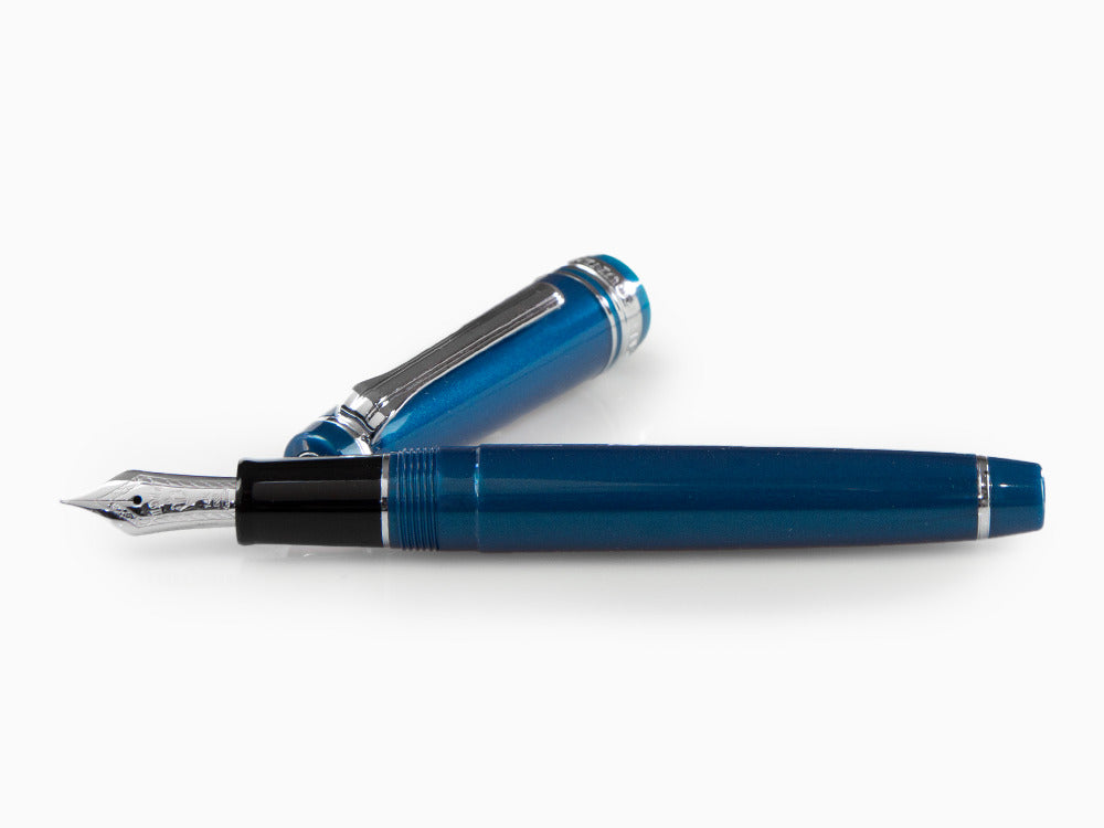 Sailor Professional Gear Slim Silver Fountain Pen, Metallic Blue