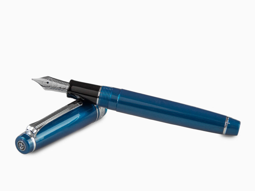 Sailor Professional Gear Slim Silver Fountain Pen, Metallic Blue