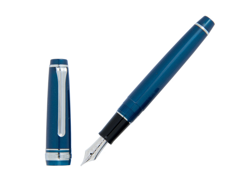 Sailor Professional Gear Slim Silver Fountain Pen, Metallic Blue