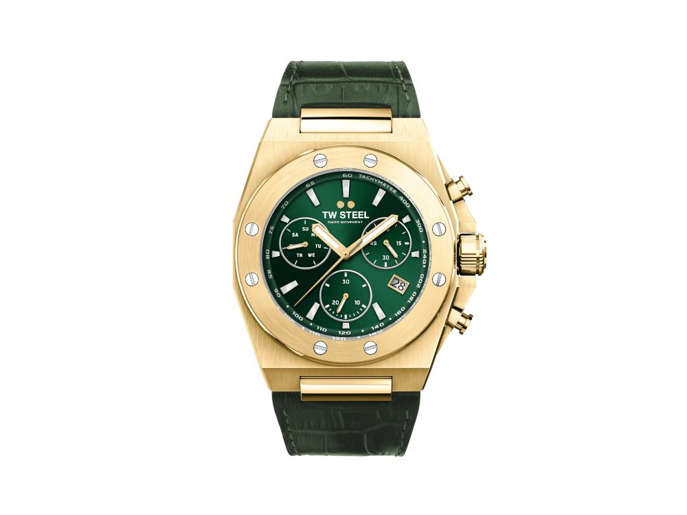 TW Steel Ceo Tech Quartz Watch, Green, 45 mm, Leather strap, 10 atm, CE4085