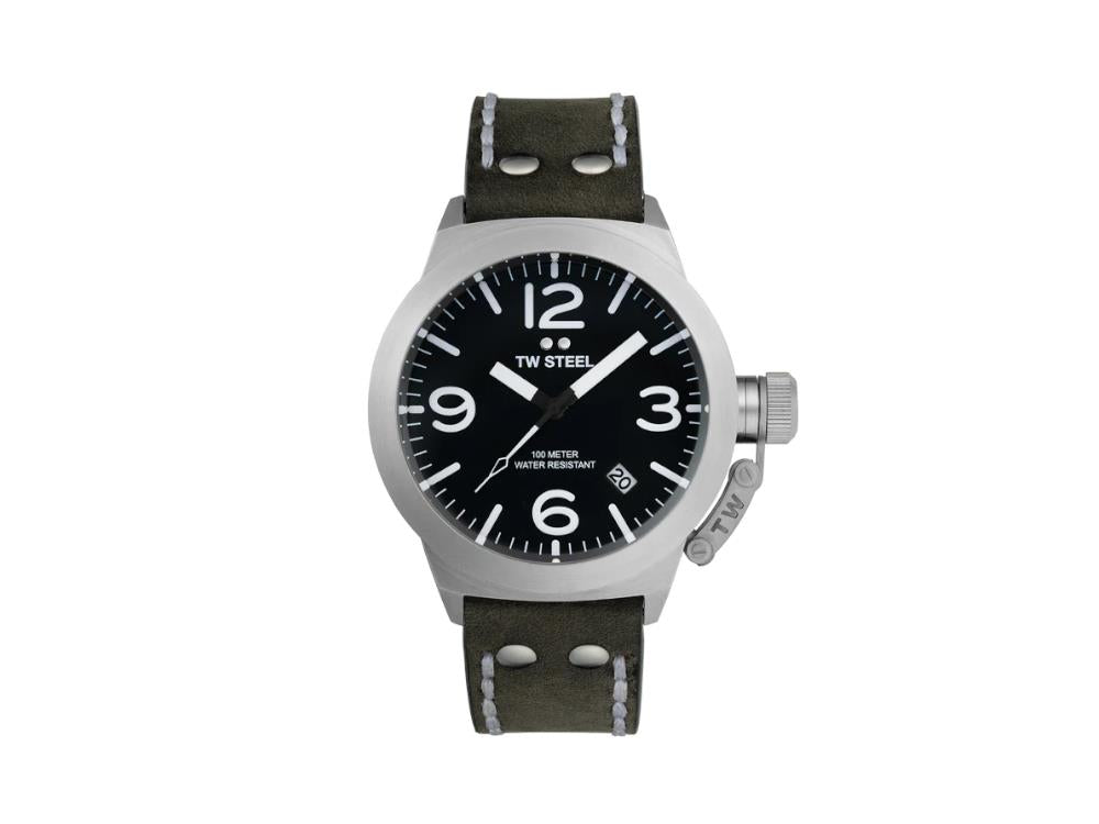 TW Steel Classic Canteen Quartz Watch, Grey, 45 mm, Leather strap, 10 atm, CS101