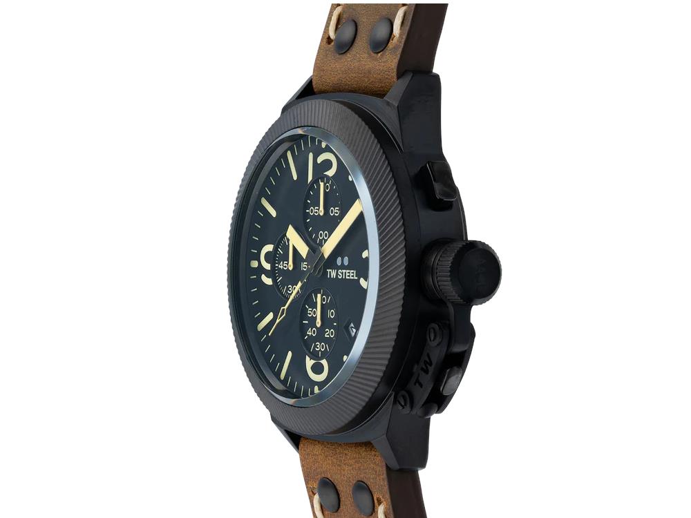 TW Steel Classic Canteen Quartz Watch, Black, 45 mm, Leather, 10 atm, CS107