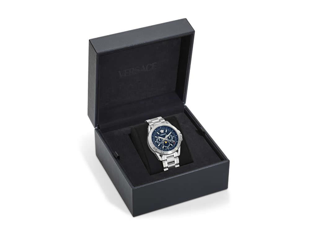 Versace V-Galaxy Moonphase Quartz Watch, Blue, 43 mm, VE0K00125