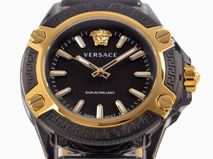 Versace Icon Active Indiglo Quartz Watch, Polycarbonate, Black, 43 mm, VE6E00123