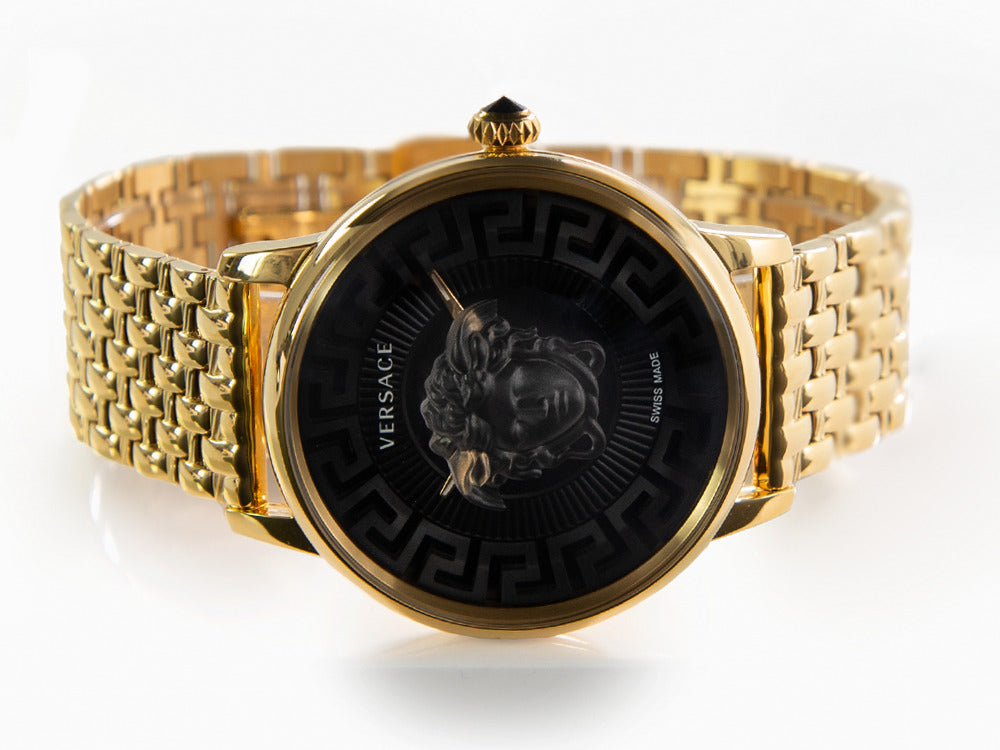 Versace Medusa Alchemy Quartz Watch, PVD Gold, Black, 38 mm, VE6F00523