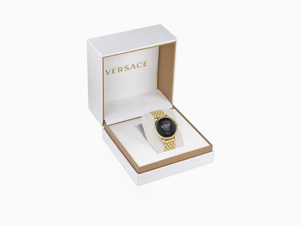 Versace Medusa Alchemy Quartz Watch, PVD Gold, Black, 38 mm, VE6F00523