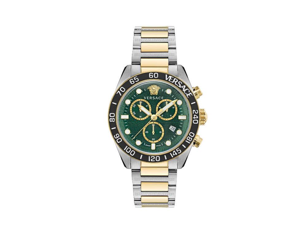 Versace Greca Dome Chrono Quartz Watch, PVD Gold, Green, 43 mm, VE6K00423