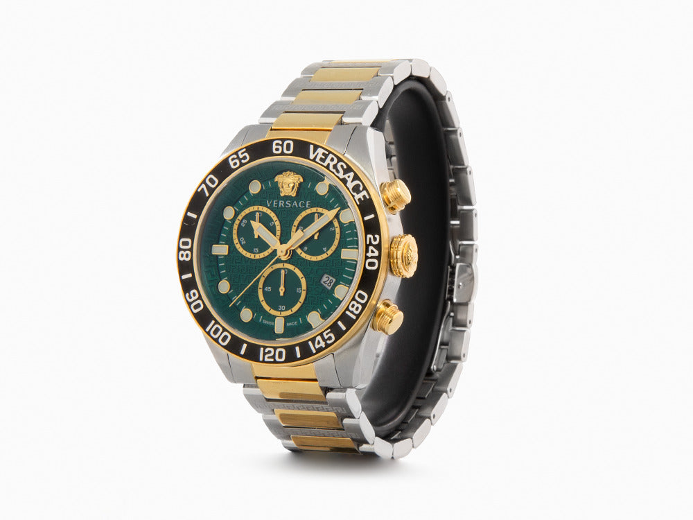 Versace Greca Dome Chrono Quartz Watch, PVD Gold, Green, 43 mm, VE6K00423