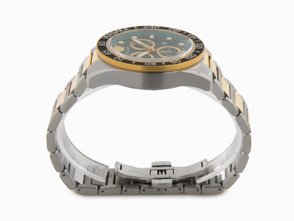 Versace Greca Dome Chrono Quartz Watch, PVD Gold, Green, 43 mm, VE6K00423