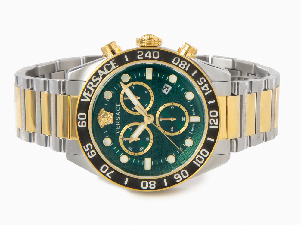 Versace Greca Dome Chrono Quartz Watch, PVD Gold, Green, 43 mm, VE6K00423