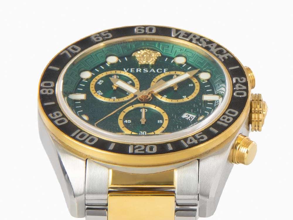 Versace Greca Dome Chrono Quartz Watch, PVD Gold, Green, 43 mm, VE6K00423