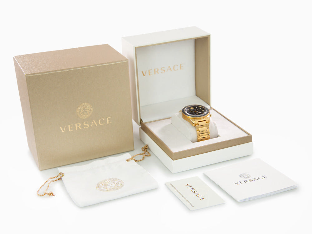 Versace Greca Dome Chrono Quartz Watch, PVD Gold, Black, 43 mm, VE6K00523