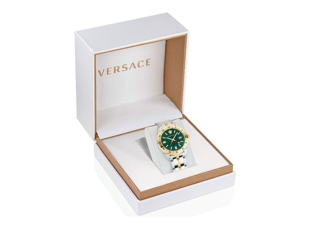 Versace Greca Time GMT Quartz Watch, Gold, Green, 41mm, Sapphire, VE7C00623