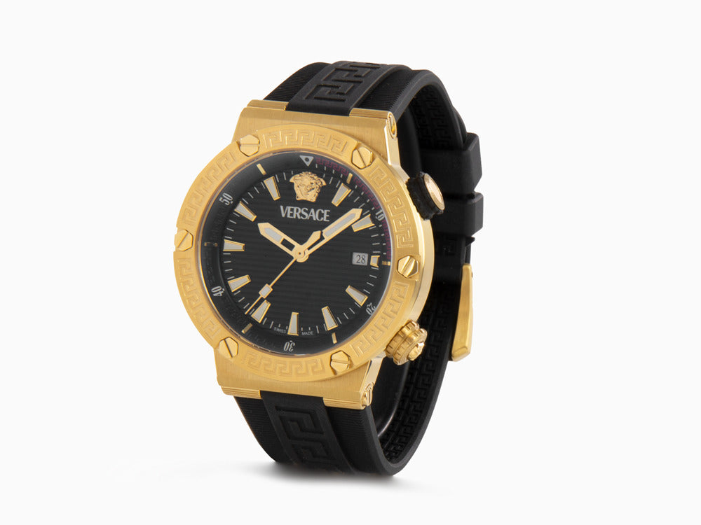 Versace Greca Logo Diver Quartz Watch, PVD Gold, Black, 43 mm, VE8G00324