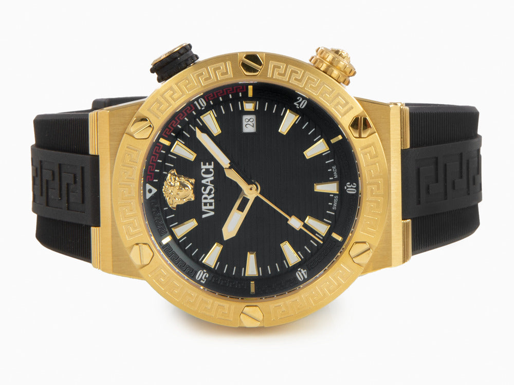 Versace Greca Logo Diver Quartz Watch, PVD Gold, Black, 43 mm, VE8G00324