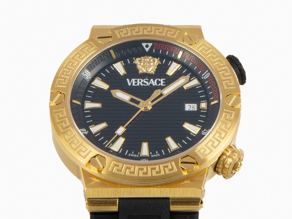 Versace Greca Logo Diver Quartz Watch, PVD Gold, Black, 43 mm, VE8G00324