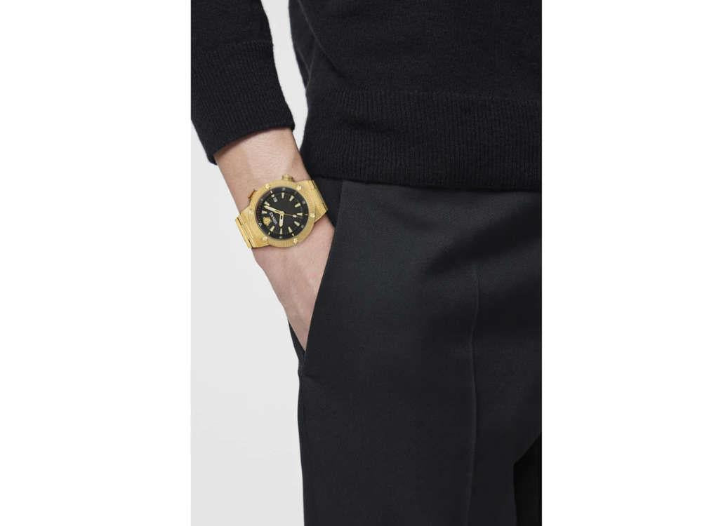 Versace Greca Logo Diver Quartz Watch, PVD Gold, Black, 43 mm, VE8G00624