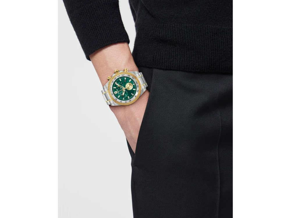 Versace Chrono X Quartz Watch, Recycled Steel, Green, 44 mm, VE9K00424