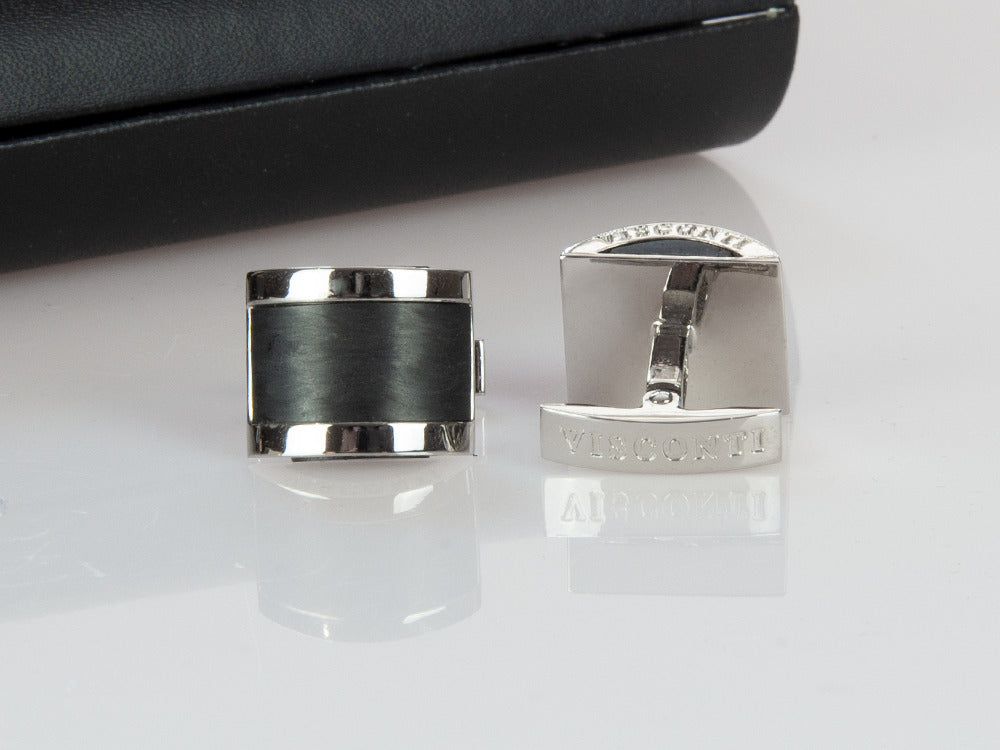 Visconti CarbonGraphite Cufflinks, Carbongraphyte, Palladium, Black, 980C023