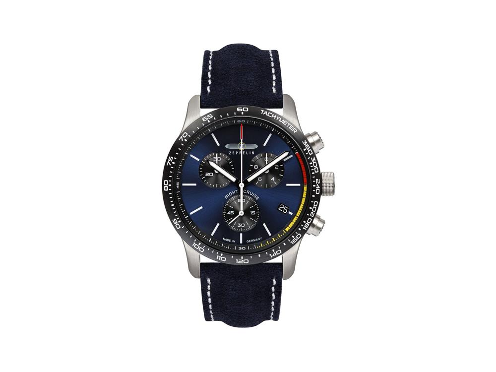 Zeppelin Night Cruise Quartz Watch, Blue, 42 mm, Chronograph, Day, 7288-3